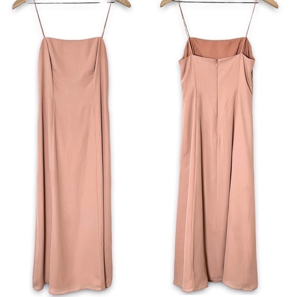 FAME & PARTNERS 90s Blush Pink Sleeveless‎ Square Neck Midi Column Slip Dress 2 - Picture 2 of 4